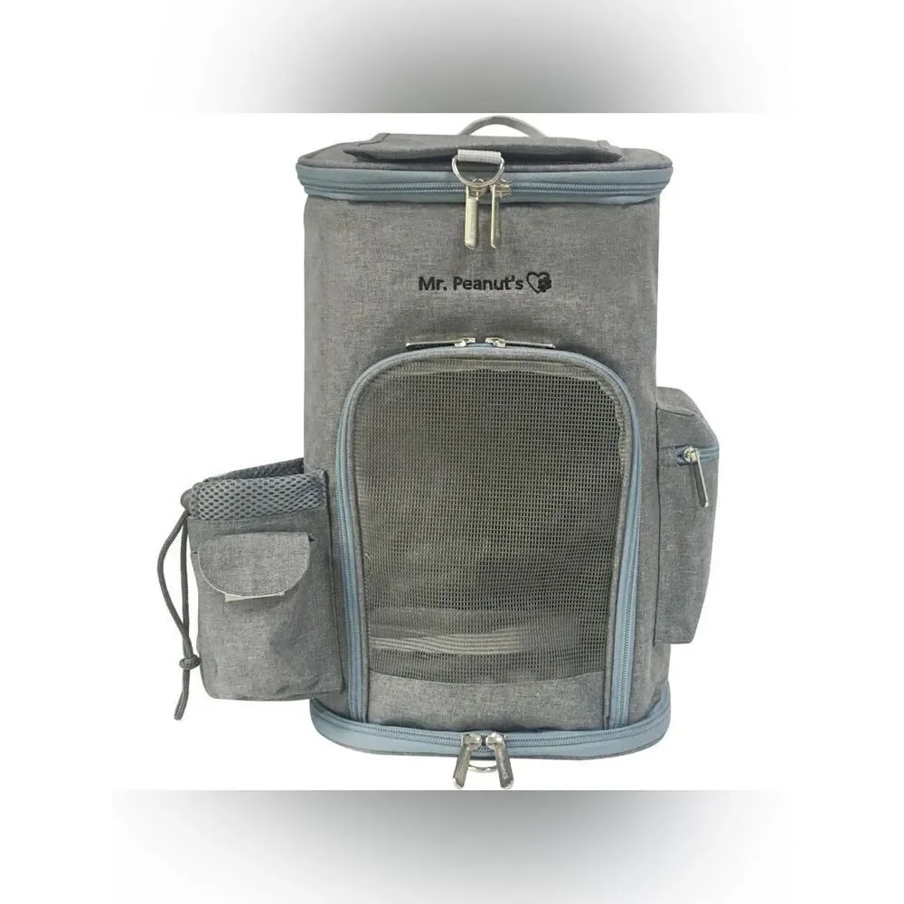 Mr. Peanuts Gray & Blue Convertible Small Pet Backpack & Crossbody Bag -Fleece